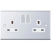 Selectric DSL351 5M 2 Gang 13A Switched SP Socket Outlet - Polished Chrome, White Insert