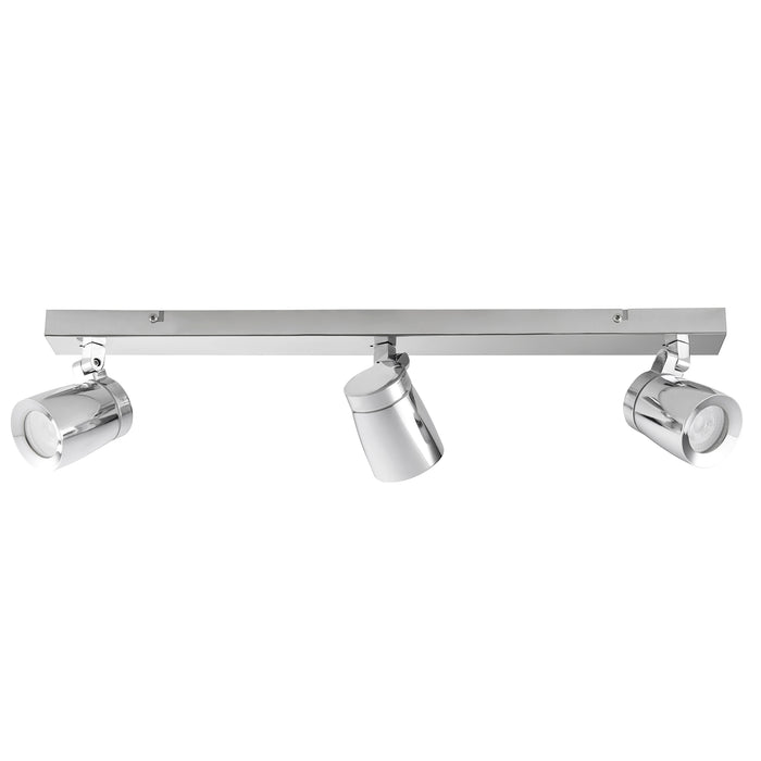 Saxby 39168 Knight 3lt bar IP44 7W Chrome effect plate & clear glass 3 x 7W LED GU10 (Required) - westbasedirect.com