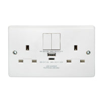 Crabtree 4306/USBC Capital White Moulded 13A 2 Gang SP Switched Socket with 1x USB Type-A & 1x USB Type-C 20W
