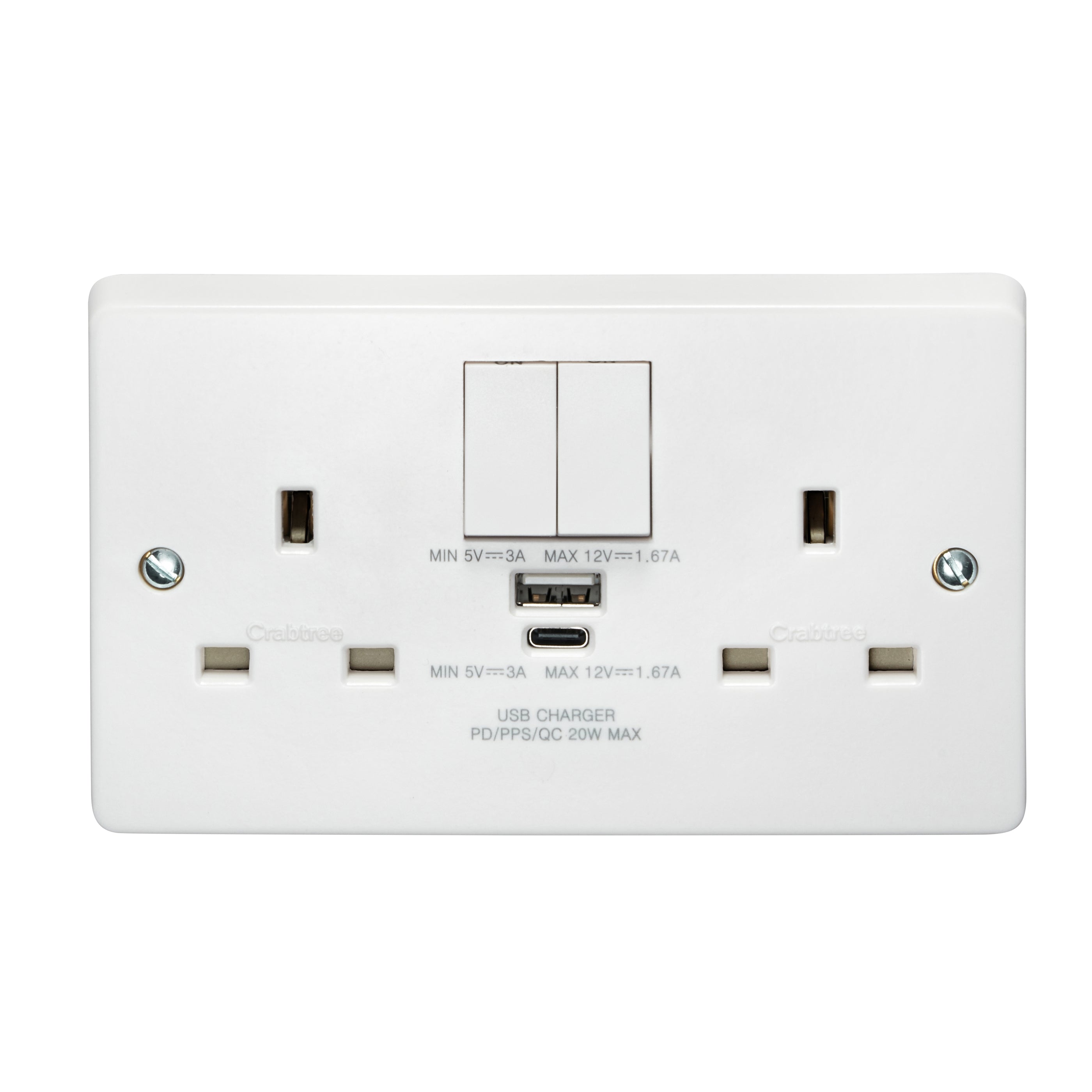 Buy Crabtree 4306/USBC 13A 2G Switched Socket with USB-A & USB-C 20W ...