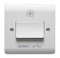 Crabtree CR1008 Instinct White Moulded 10A TP Fan Isolator Switch with Isolator & Fan Symbol