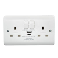 Crabtree CR1306/USBC3 Instinct White Moulded 13A 2 Gang SP Switched Socket with 1x USB Type-A & 1x USB Type-C 30W
