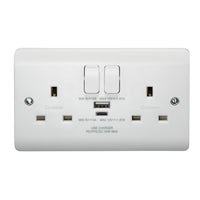 Crabtree CR1306/USBC Instinct White Moulded 13A 2 Gang SP Switched Socket with 1x USB Type-A & 1x USB Type-C 20W
