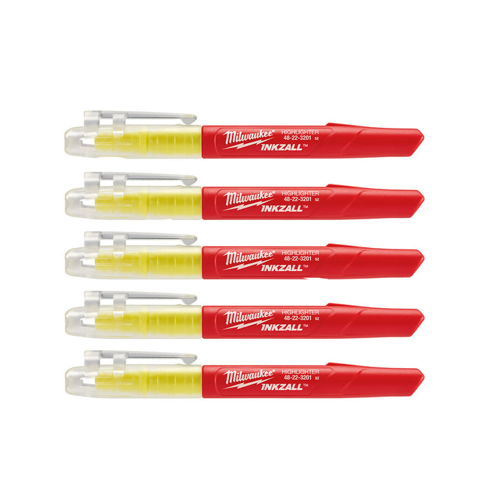 Milwaukee 48223201 INKZALL Highlighter Yellow - 5 Piece