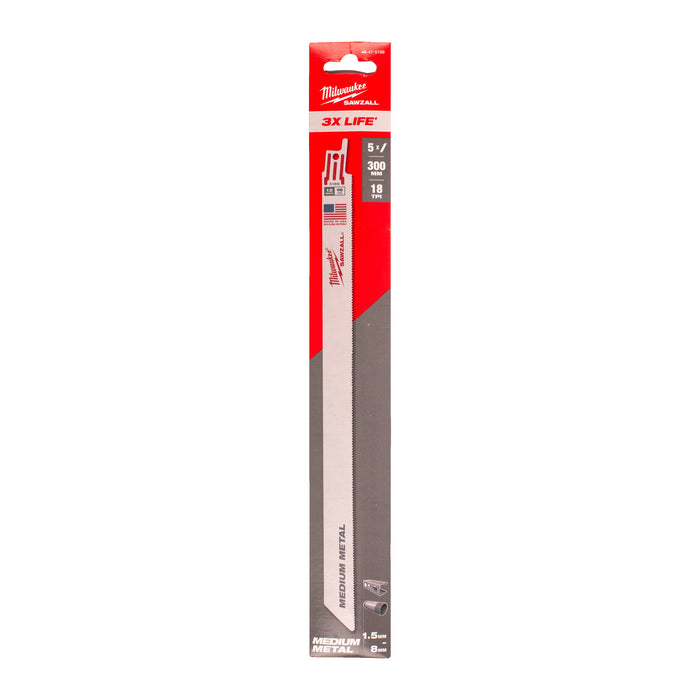 Milwaukee 48475189 SAWZALL 300mm 18TPi Metal Thin Kerf Reciprocating Saw Blade - Pack of 5 - westbasedirect.com