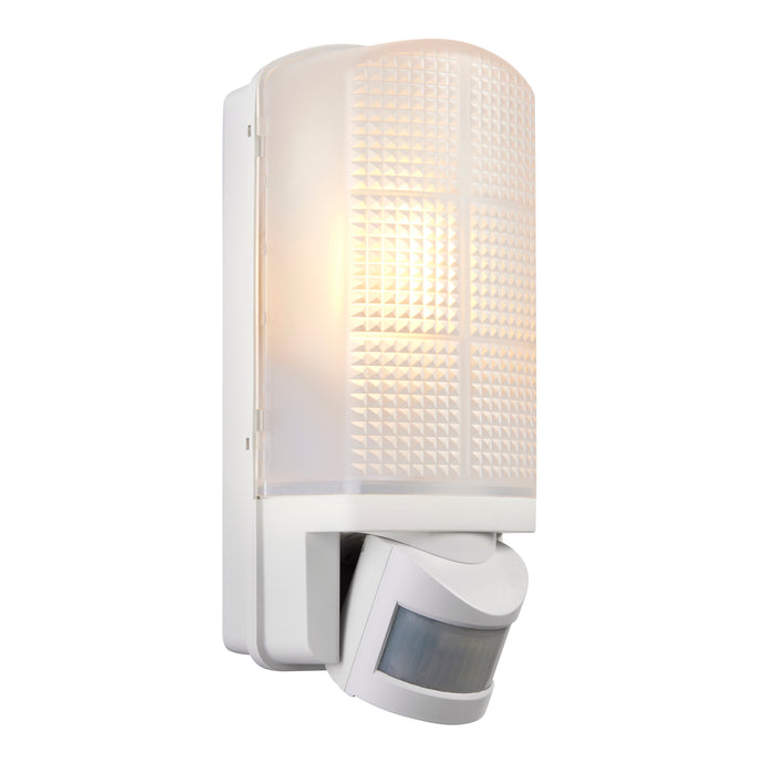 Saxby 48740 Motion PIR 1lt wall IP44 10W Frosted & gloss white pc 10W LED E27 (Required) - westbasedirect.com