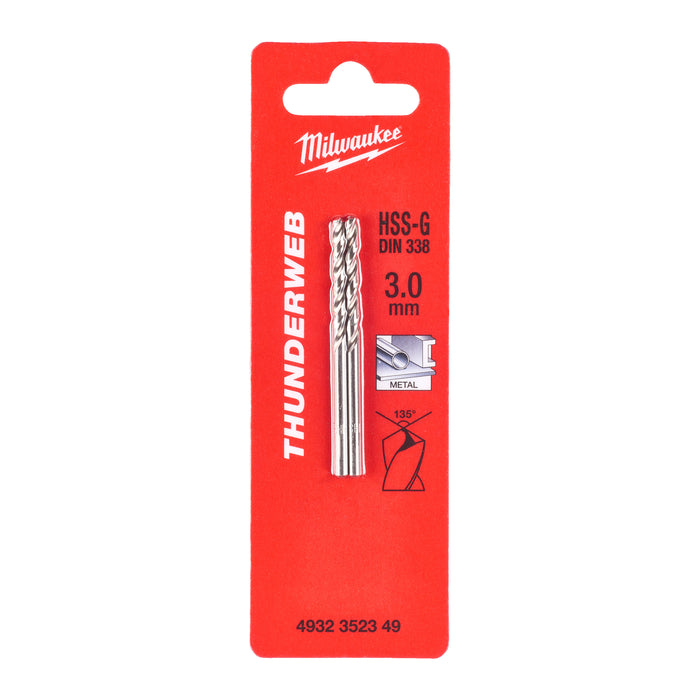 Milwaukee 4932352349 Metal HSS-G Thunderweb Drill Bit (DIN338) 3x61mm - 2 Pack - westbasedirect.com