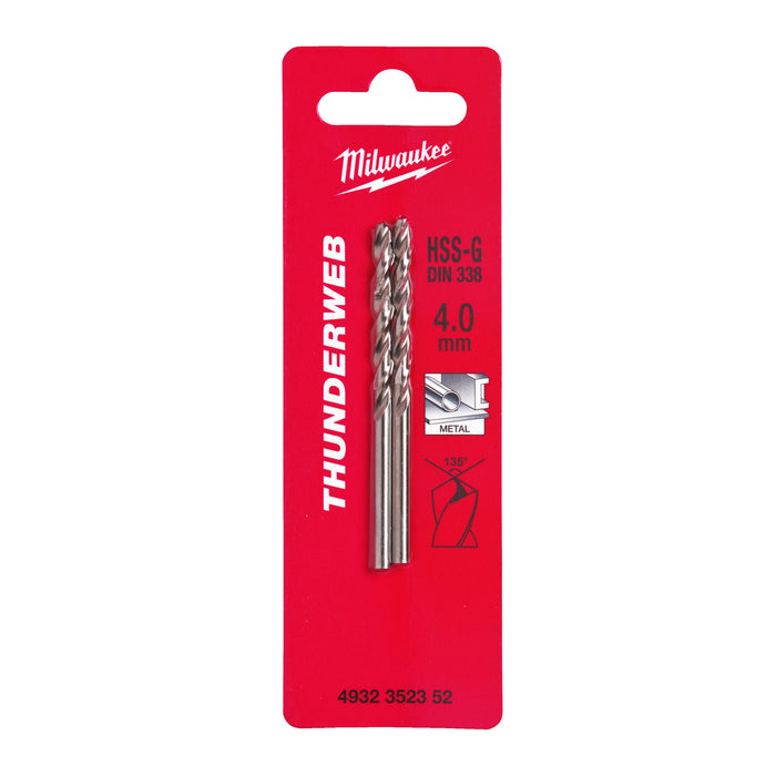 Milwaukee 4932352352 Metal HSS-G Thunderweb Drill Bit (DIN338) 4x75mm - 2 Pack - westbasedirect.com