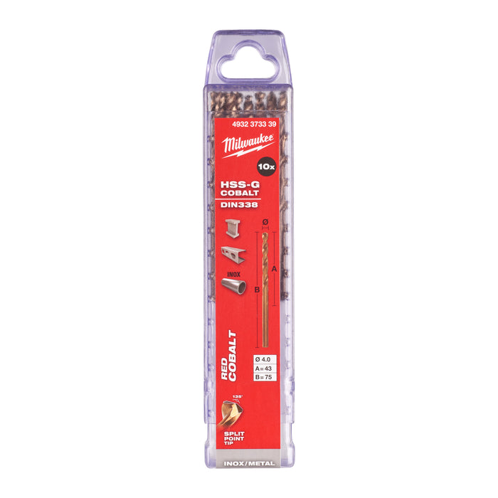 Milwaukee 4932373339 Metal HSS-G Cobalt Drill Bit (DIN338) 4x75mm - 10 Pack - westbasedirect.com