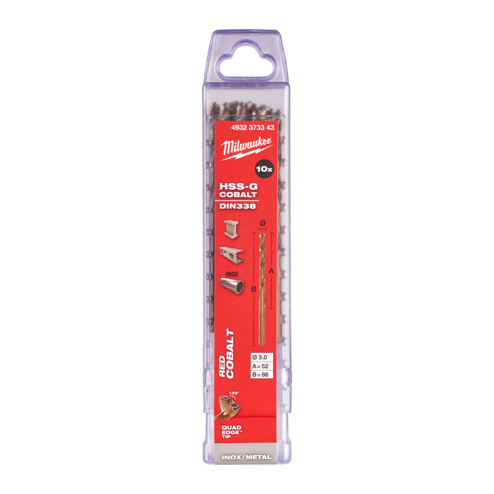 Milwaukee 4932373343 Metal HSS-G Cobalt Drill Bit (DIN338) 5x86mm - 10 Pack - westbasedirect.com
