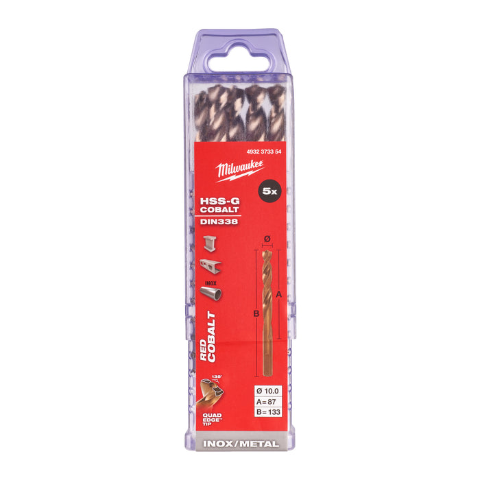 Milwaukee 4932373354 Metal HSS-G Cobalt Drill Bit (DIN338) 10x133mm - 5 Pack - westbasedirect.com