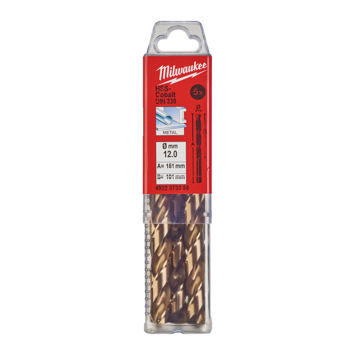 Milwaukee 4932373358 Metal HSS-G Cobalt Drill Bit (DIN338) 12x151mm - 5 Pack - westbasedirect.com
