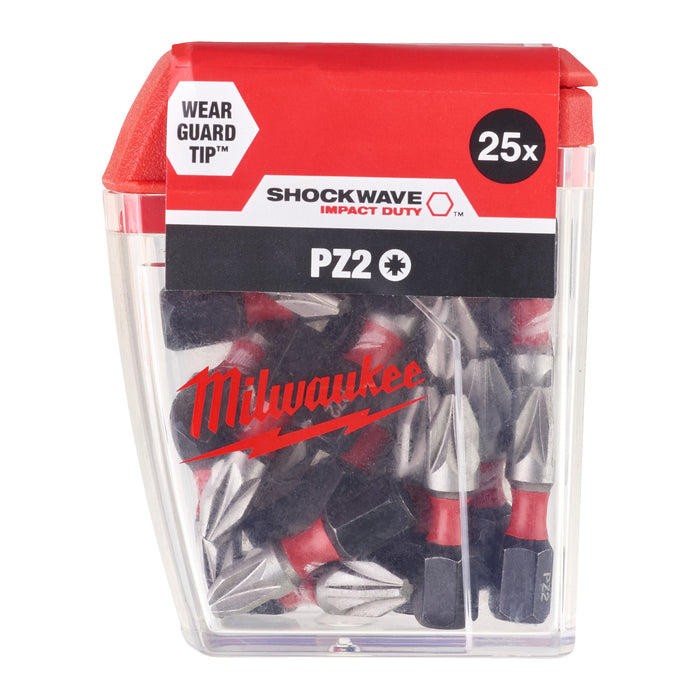 Milwaukee 4932430864 SHOCKWAVE Impact Duty PZ2 25mm Screwdriver Bits - 25 Pack - westbasedirect.com