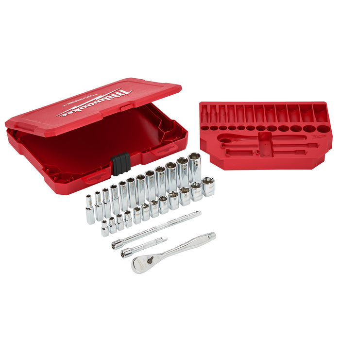 Milwaukee 4932464943 1/4" Drive 28-piece Ratchet + Socket Set Metric - westbasedirect.com