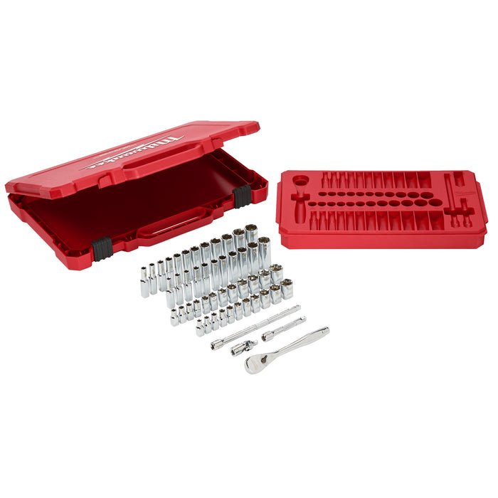 Milwaukee 4932464944 1/4" Drive 50-piece Ratchet + Socket Set SAE + Metric - westbasedirect.com