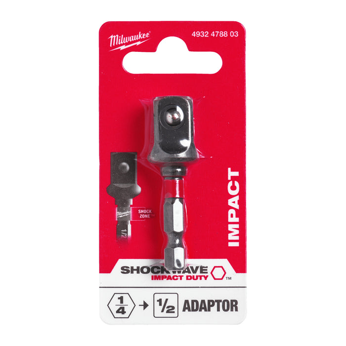 Milwaukee 4932478803 SHOCKWAVE IMPACT DUTY Socket Adaptor - Hex Reception 1/4" Hex - 1/2" Sq