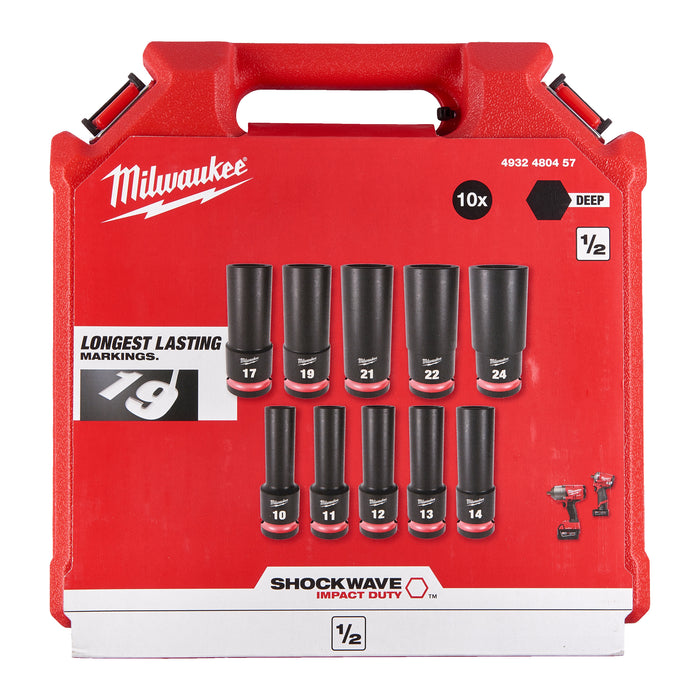 Milwaukee 4932480457 SHOCKWAVE 1/2" Impact Duty Deep Socket Set - 10 Piece - westbasedirect.com