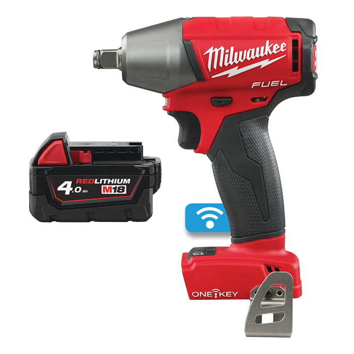 Milwaukee M18ONEIWF12-0+M18B4 Kit - 18V FUEL ONE-KEY Brushless 1/2'' Impact Wrench (Friction Ring) + M18B4 4.0Ah Li-ion Battery