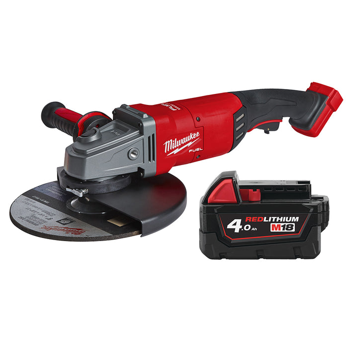 Milwaukee M18FLAG230XPDB-0C+M18B4 Kit - 18V FUEL Cordless 230mm Braking Angle Grinder, Paddle Switch + M18B4 4.0Ah Li-ion Battery & Case