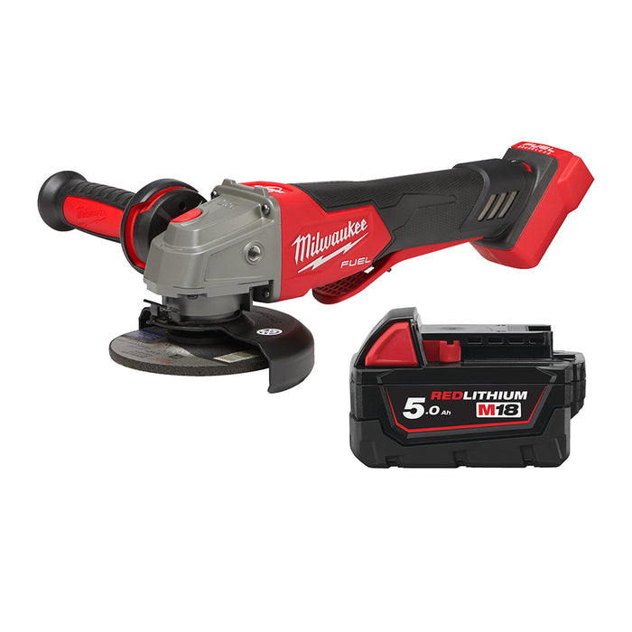 Milwaukee M18FSAGV115XPDB-0+M18B5 Kit - 18V FUEL Cordless Braking Variable Speed Small Angle Grinder + M18B5 5.0Ah Li-ion Battery