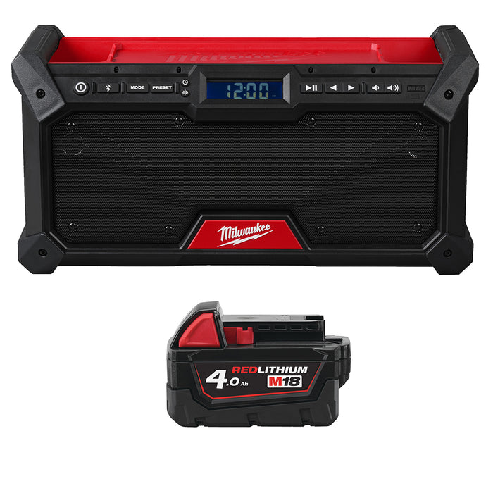 Milwaukee M18RADDAB+G2-0+M18B4 Kit - Jobsite Radio with DAB+ + M18B4 4.0Ah Li-ion Battery