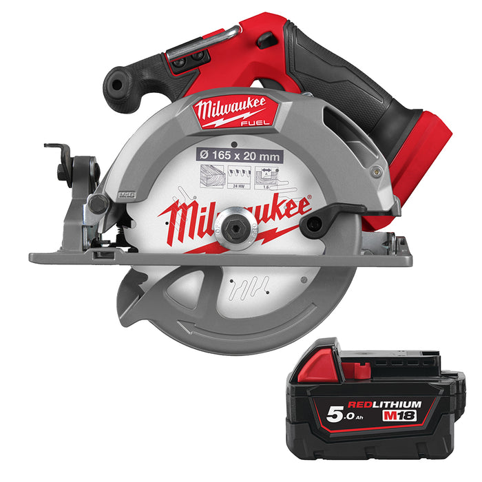 Milwaukee M18FCS552-0+M18B5 Kit - 18V FUEL Cordless 55mm Circular Saw + M18B5 5.0Ah Li-ion Battery