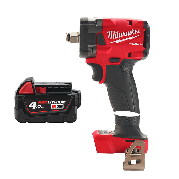 Milwaukee M18FIW2F12-0+M18B4 Kit - 18V FUEL Brushless Compact 1/2" Impact Wrench (Friction Ring) + M18B4 4.0Ah Li-ion Battery