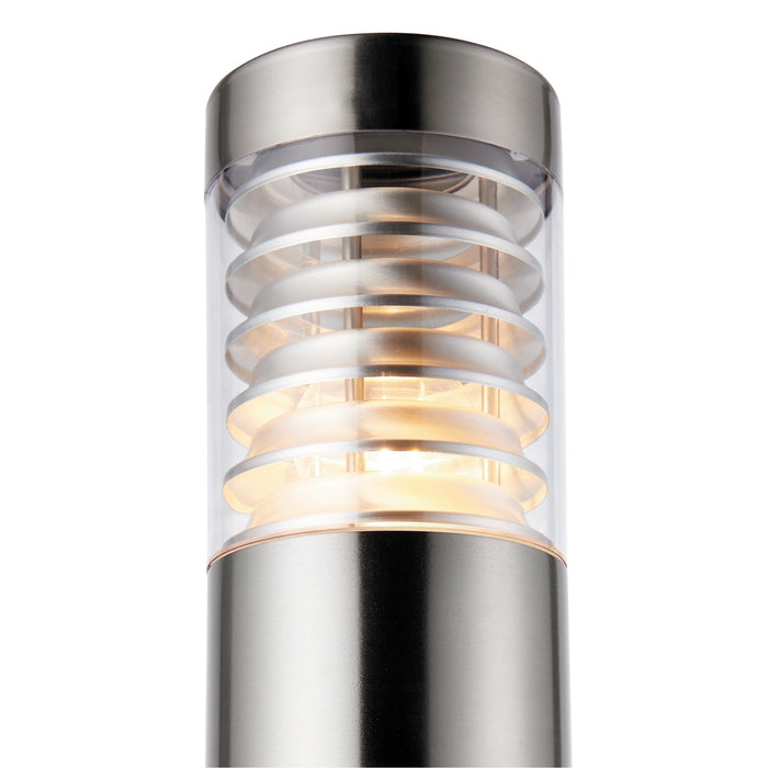 Saxby 49911 Equinox bollard IP44 8W Marine grade brushed stainless steel & clear pc 8W LED E27 Cool White (Required) - westbasedirect.com