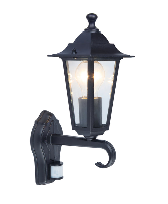 Lutec 5112104012 CORNICHE IP44 E27 Outdoor Wall Lantern Light with PIR - Black (Lamp Not Included)