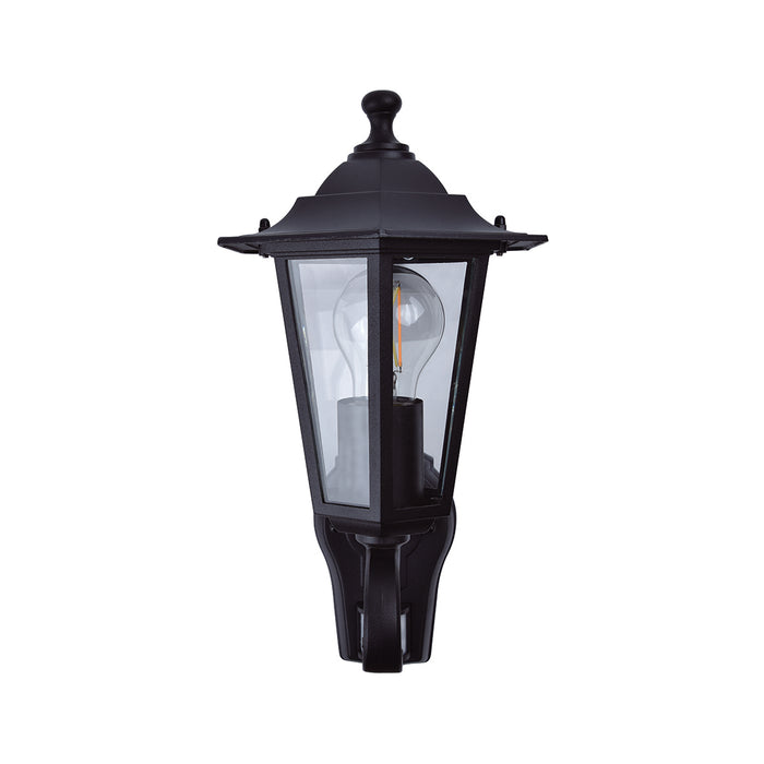 Lutec 5112104012 CORNICHE IP44 E27 Outdoor Wall Lantern Light with PIR - Black (Lamp Not Included)