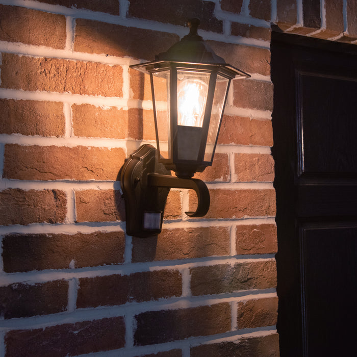 Lutec 5112104012 CORNICHE IP44 E27 Outdoor Wall Lantern Light with PIR - Black (Lamp Not Included)
