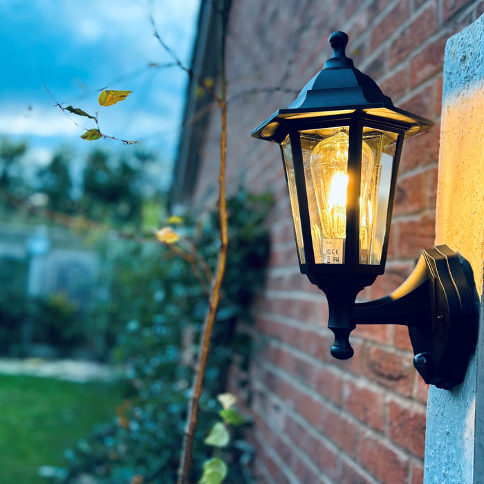Lutec 5112606346 COASTAL IP44 E27 Polycarbonate Outdoor Wall Lantern Light with PIR - Black (Lamp Not Included)