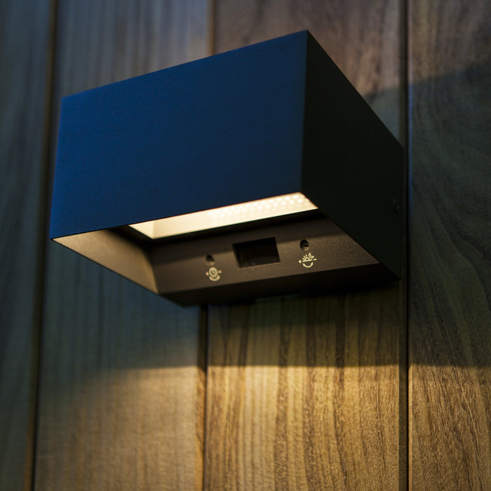Lutec 5117101118 GEMINI 10.5W IP54 LED Wall Light with PIR 3000K - Dark Grey