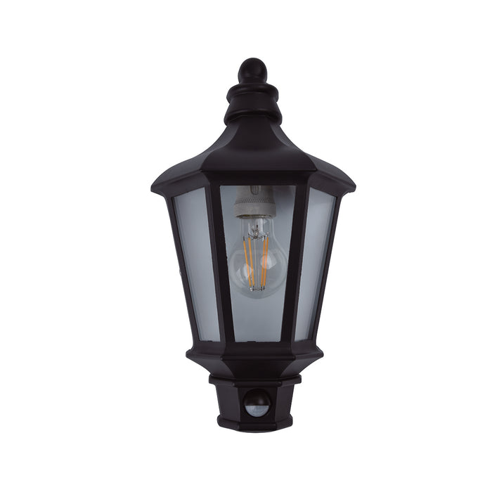 Lutec 5180602012 COTSWOLD IP44 E27 Outdoor Half Lantern Wall Light with PIR - Black (Lamp Not Included)