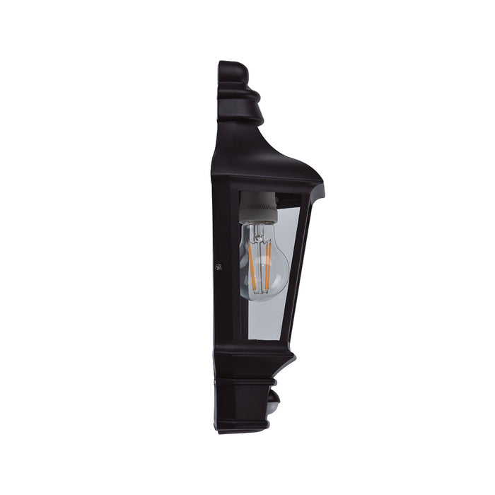 Lutec 5180602012 COTSWOLD IP44 E27 Outdoor Half Lantern Wall Light with PIR - Black (Lamp Not Included)