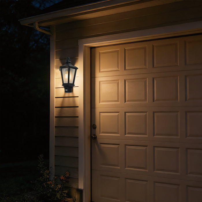 Lutec 5180602012 COTSWOLD IP44 E27 Outdoor Half Lantern Wall Light with PIR - Black (Lamp Not Included)