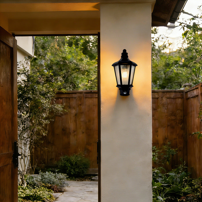 Lutec 5180602012 COTSWOLD IP44 E27 Outdoor Half Lantern Wall Light with PIR - Black (Lamp Not Included)