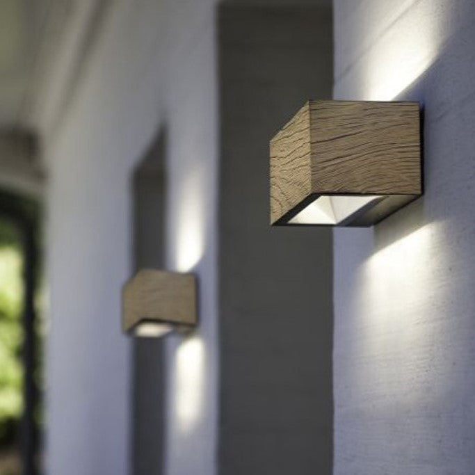 Lutec 5189135118 GEMINI 10.5W IP54 LED Outdoor Up/Down Wall Light 4000K - Wood Print Look
