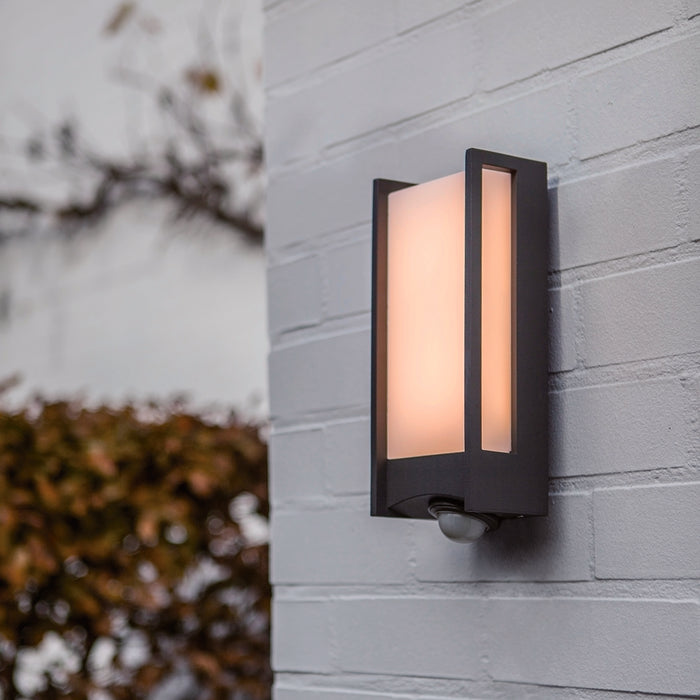 Lutec 5193002118 QUBO 13W IP54 LED Outdoor Wall Light with PIR 3000K - Dark Grey