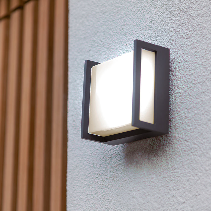 Lutec 5195401118 QUBO 7.8W IP54 LED Outdoor Wall Light 3000K - Dark Grey