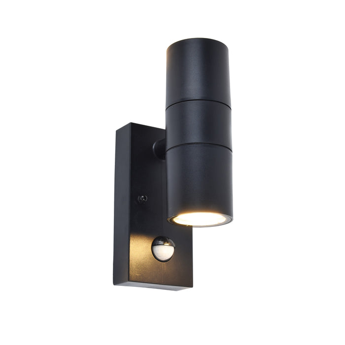 Lutec 5210702330 COASTAL IP44 GU10 Polycarbonate Outdoor Up/Down Wall Light with PIR - Black (Lamp Not Included)