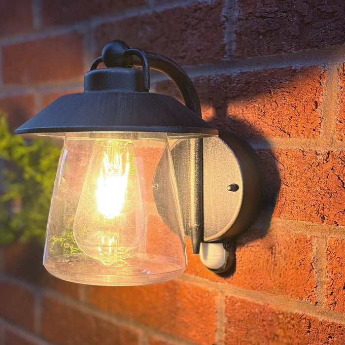 Lutec 5264207213 CATE IP44 E27 Outdoor Wall Light with PIR - Black Rust (Lamp Not Included)