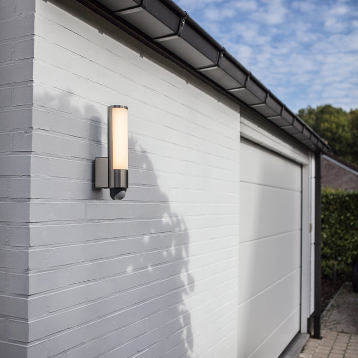Lutec 5267103001 LEDA 15.5W IP44 LED Outdoor Wall Light with PIR 3000K - Stainless Steel