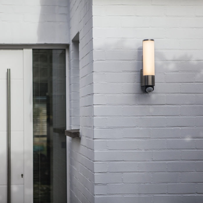 Lutec 5267103001 LEDA 15.5W IP44 LED Outdoor Wall Light with PIR 3000K - Stainless Steel