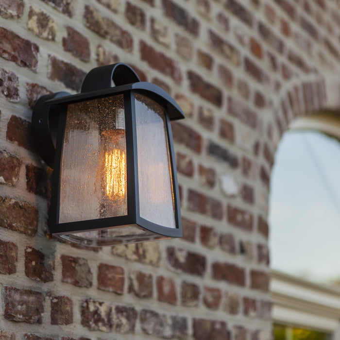 Lutec 5273601012 KELSEY IP44 E27 Outdoor Wall Light with Water Glass - Matt Black (Lamp Not Included)