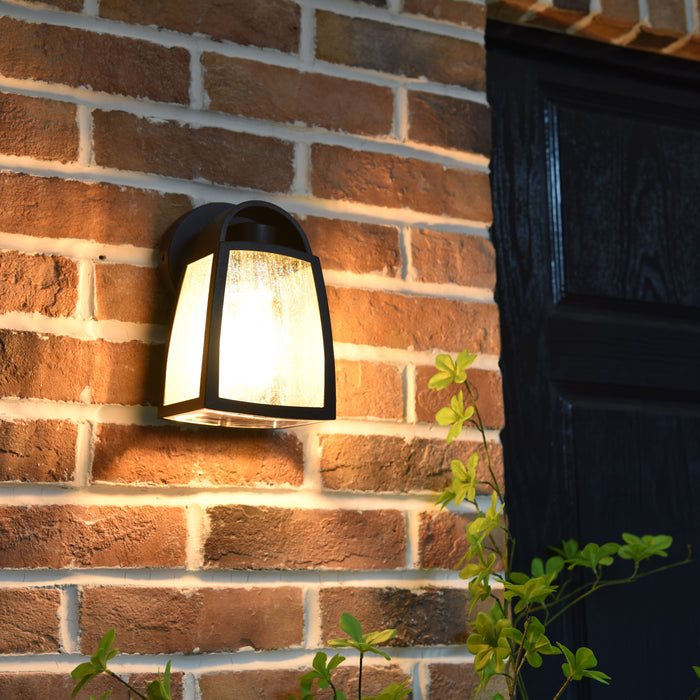 Lutec 5273701012 KELSEY IP44 E27 Small Outdoor Wall Light with Water Glass - Matt Black (Lamp Not Included)