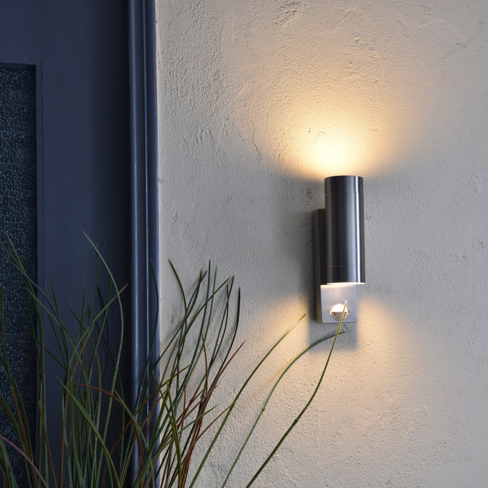 Lutec 5510809001 RADO IP44 GU10 Outdoor Up/Down Wall Light with PIR - Stainless Steel (Lamp Not Included)