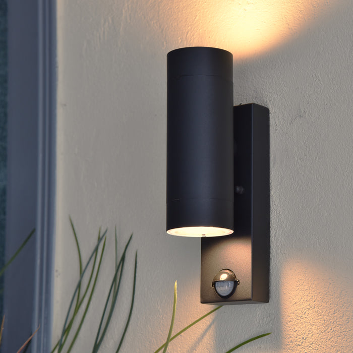 Lutec 5510809424 RADO IP44 GU10 Outdoor Up/Down Wall Light with PIR - Graphite (Lamp Not Included)