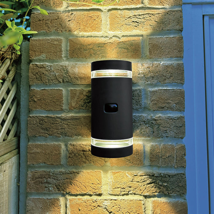 Lutec 5604014012 FOCUS IP44 GU10 Outdoor Up/Down Wall Light with PIR - Matt Black (Lamp Not Included)
