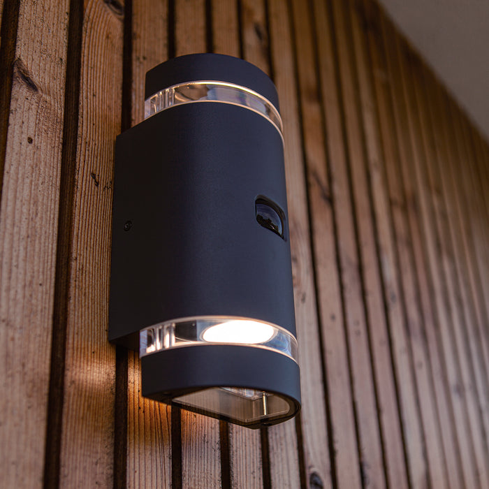 Lutec 5604014118 FOCUS IP44 GU10 Outdoor Up/Down Wall Light with PIR - Anthracite Grey (Lamp Not Included)